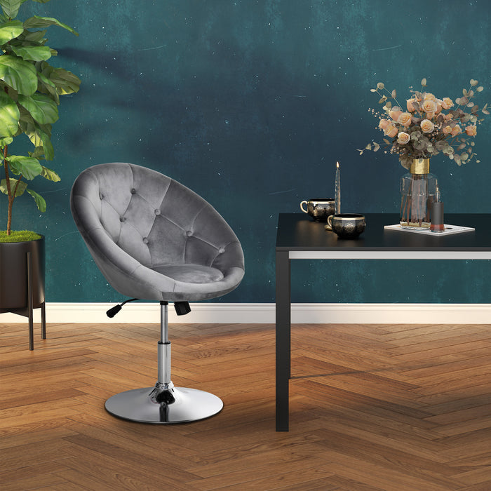 Velvet-Touch Tufted Fabric Swivel Bar Stool - Adjustable Height & Armless Tub Chair Design, Modern Grey - Ideal for Contemporary Dining & Lounge Areas