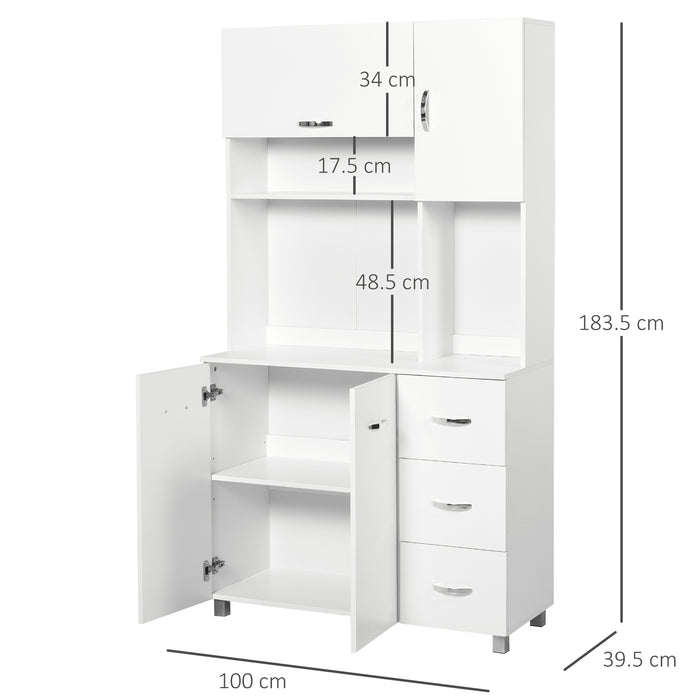 Kitchen Storage Organizer with Cupboards - Freestanding Unit with Open Shelves, Drawers, and Metal Handles - Ideal for Home Organization and Serving Station