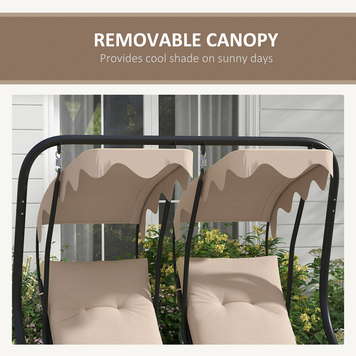 Modern Canopy Swing Chair - Comfortable Outdoor Garden Swing Seat with Separate Chairs and Cushions - Ideal for Patio Relaxation, Includes Removable Shade Canopy, Beige