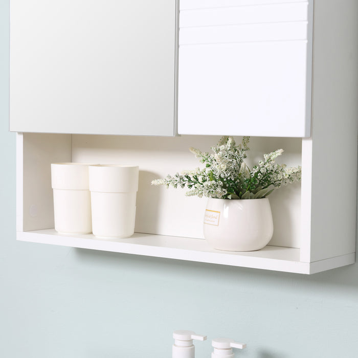 Wall-Mounted Bathroom Mirror Cabinet - Double Door Storage with Adjustable Shelf, 54 x 15 x 55cm, White - Ideal for Bathroom Organization and Space Saving