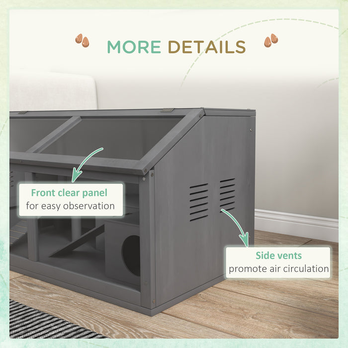 Wooden Hamster Habitat with Suspension Bridge - Small Animal Cage for Gerbils, Mice, Openable Top, 85x45x44cm, Grey - Perfect Home for Your Petite Pet
