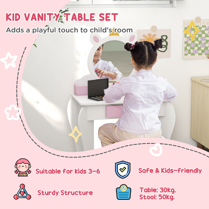 Unicorn-Design Vanity Set for Children - Dressing Table with Mirror and Matching Stool - Perfect for Kids' Bedroom Decor and Playtime