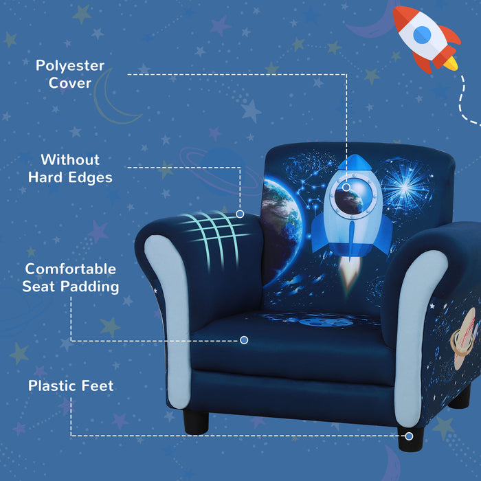 Kids Mini Sofa Chair with Armrest - Cozy Blue Child Armchair, 59.5 x 43 x 46.5cm - Perfect Seating for Toddlers and Young Children