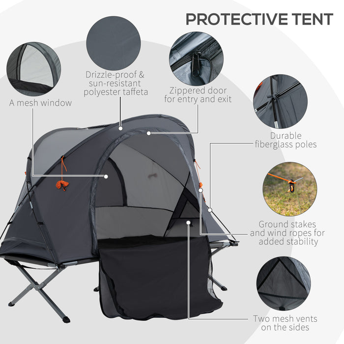 Compact Folding Tent Cot with Air Mattress - All-in-One Portable Camping Shelter with Self-Inflating Feature - Ideal for Solo Outdoor Enthusiasts and Adventure Seekers