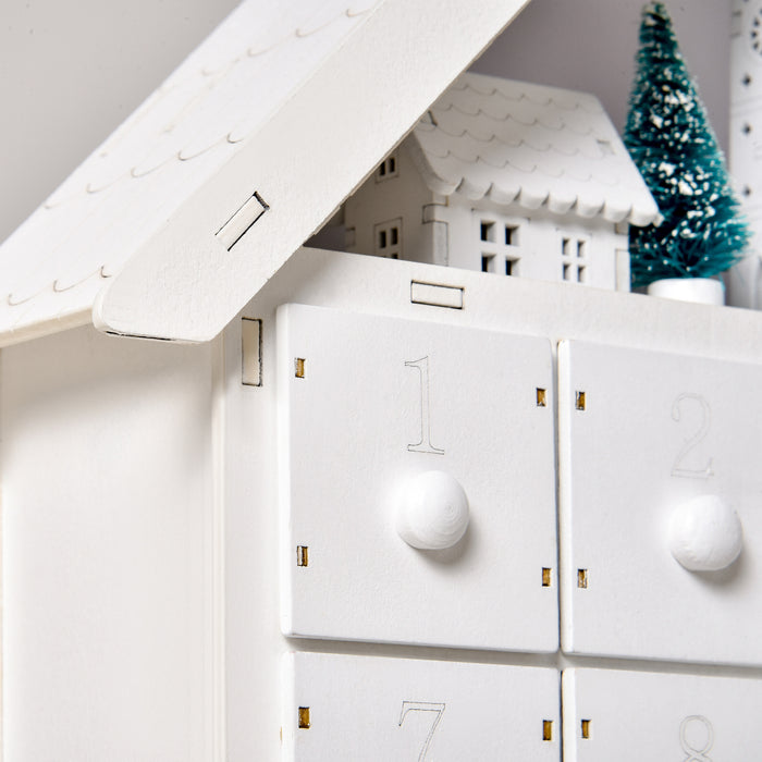 Light Up Christmas Advent Calendar - Wooden Village House with Countdown Drawers - Festive Holiday Decor for Kids and Adults