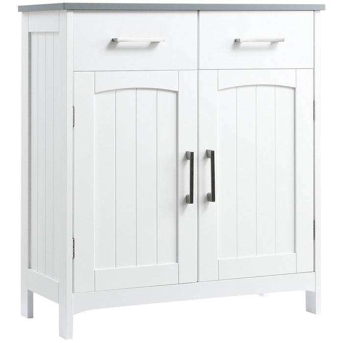 Freestanding Wooden Bathroom Floor Cabinet with 2 Drawers - Double Doors & Adjustable Shelf Storage Cupboard, Elegant White - Ideal for Organizing Toiletries and Linens