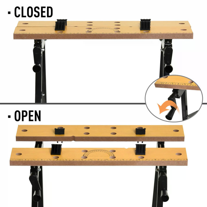4-in-1 Multipurpose Workbench - Portable Saw Horse & Clamp Table with Adjustable Pegs - Ideal for Home DIY Projects & Garage Workspaces