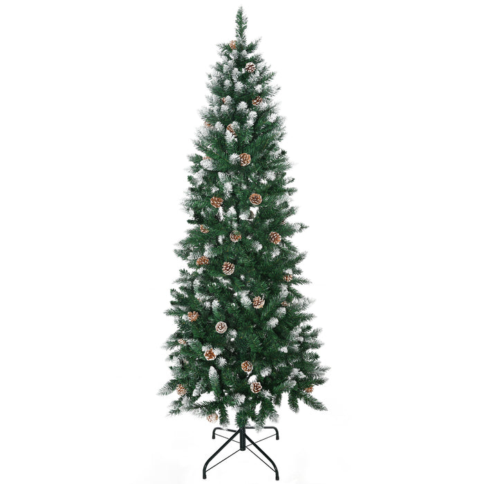 Snow Flocked Artificial Christmas Tree - 6ft with Realistic Branches, Pine Cones, Indoor Festive Decor - Perfect Green and White Holiday Centerpiece