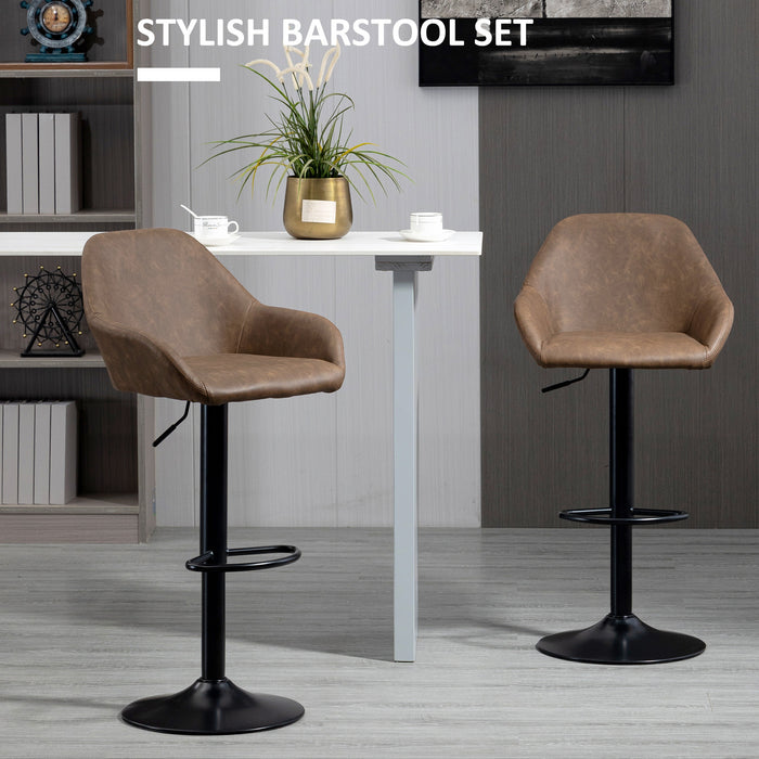 Swivel Barstools with Footrest and Backrest - Adjustable PU Leather Set of 2 with Sturdy Steel Base - Perfect for Kitchen Counter and Dining Room Comfort
