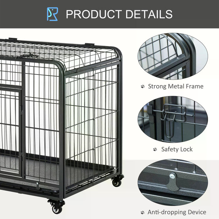Heavy Duty Foldable Dog Kennel 125x76x81cm - Metal Pet Cage with Double Doors, Removable Tray, Lockable Wheels - Secure and Spacious Playpen for Dogs