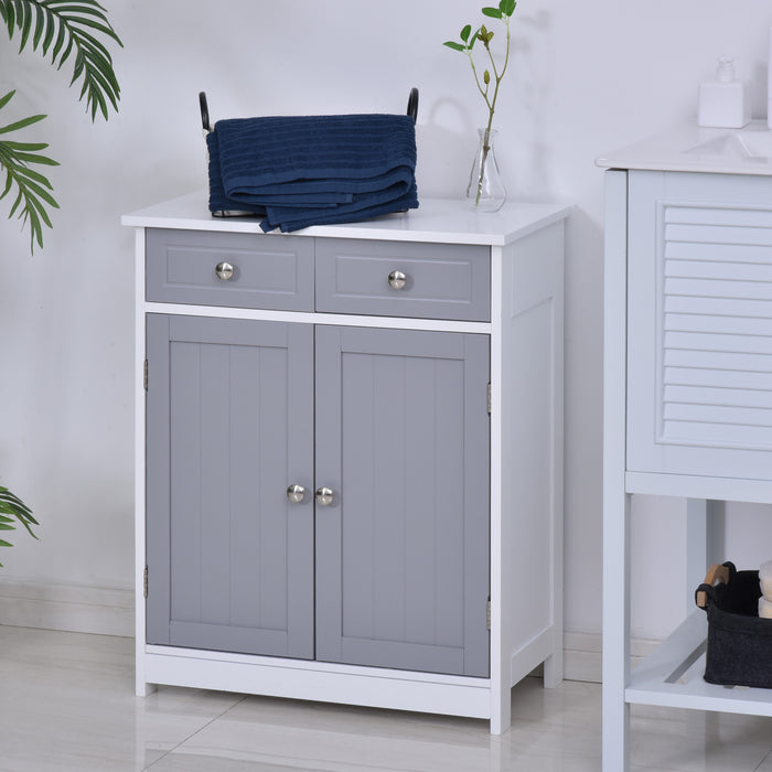 Free-Standing Bathroom Storage Cabinet - 2 Drawers, Adjustable Shelf, Metal Handles, 75x60 cm in Grey and White - Ideal for Organizing Bathroom Essentials