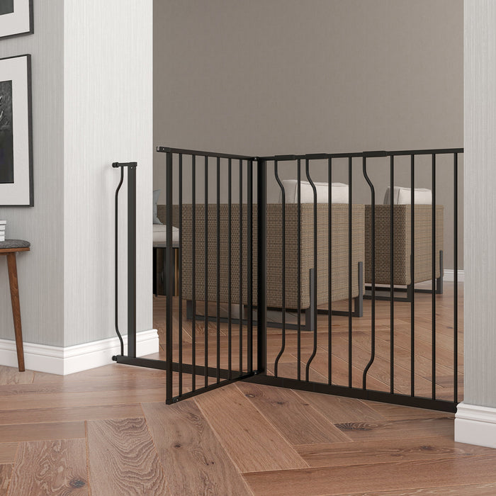 Extra Wide Adjustable Dog Gate 75-145cm - Pet Safety Stairway Barrier, Pressure Mount for Doorways and Hallways - Ideal for Keeping Pets Contained and Safe