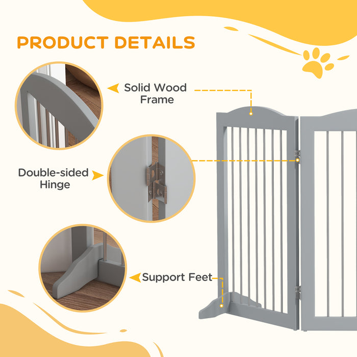 Foldable Freestanding Pet Barrier - Sturdy Dog Gate with Two Support Feet for Secure Placement - Ideal for Staircases, Hallways, Doorways in Grey
