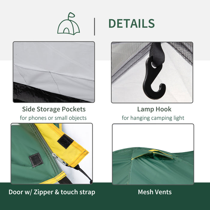 2-Person Dome Camping Tent - Large Windows, Waterproof Design in Green and Yellow - Ideal for Outdoor Adventures and Festivals