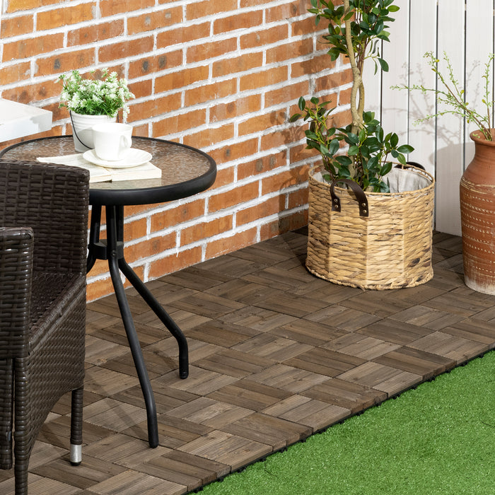 27-Piece Wooden Interlocking Deck Tiles - Outdoor Patio, Balcony, Terrace, Hot Tub Flooring, 30x30 cm, Charcoal Grey - Easy Installation & Weather Resistant Patio Upgrade
