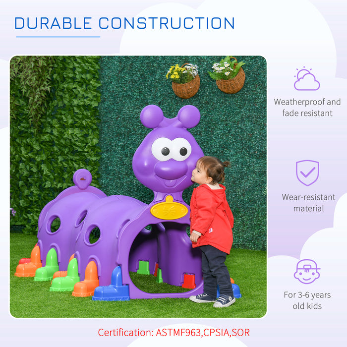 Kids Caterpillar Climbing Play Tunnel - Durable Indoor & Outdoor Crawling Equipment for Ages 3-6 - Fun Garden Playground Accessory in Vibrant Purple