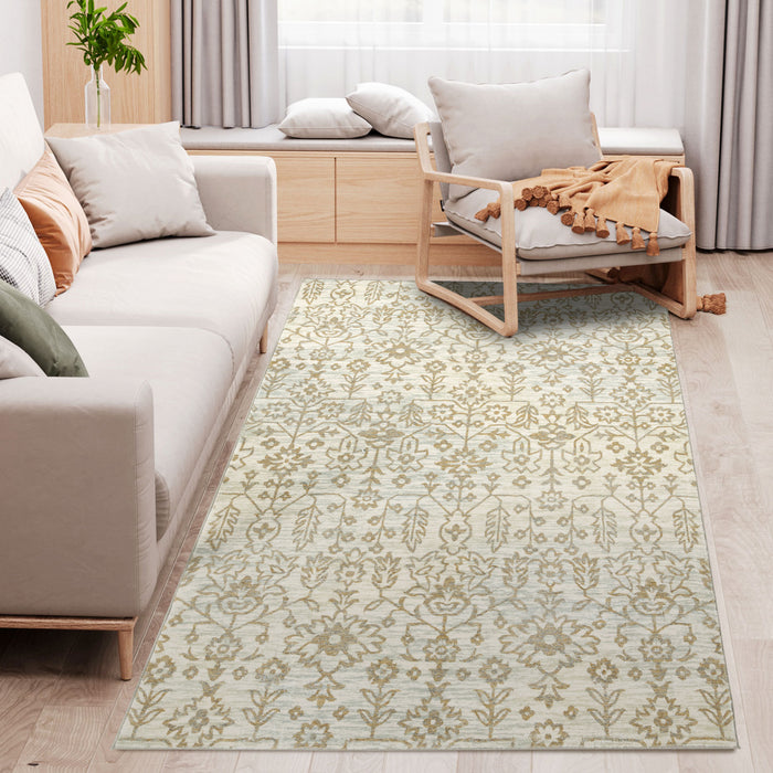 Floral Pattern Beige Area Rug - Decorative Carpet for Home Interiors - Ideal for Living Room, Bedroom, and Dining Room, Size 230x160cm