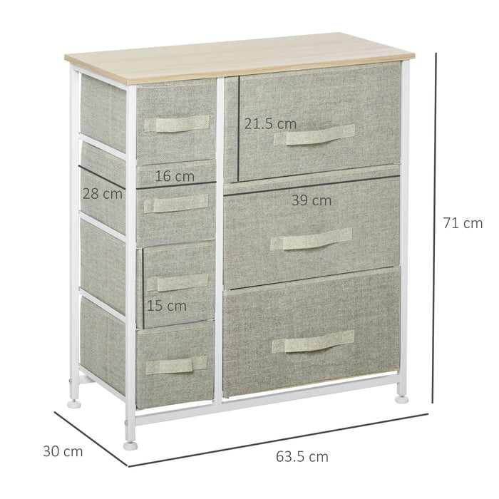 7-Drawer Vertical Linen Storage Tower - Sturdy Metal Frame Dresser Organizer with Adjustable Feet - Ideal for Living Room, Bathroom, Kitchen Organization