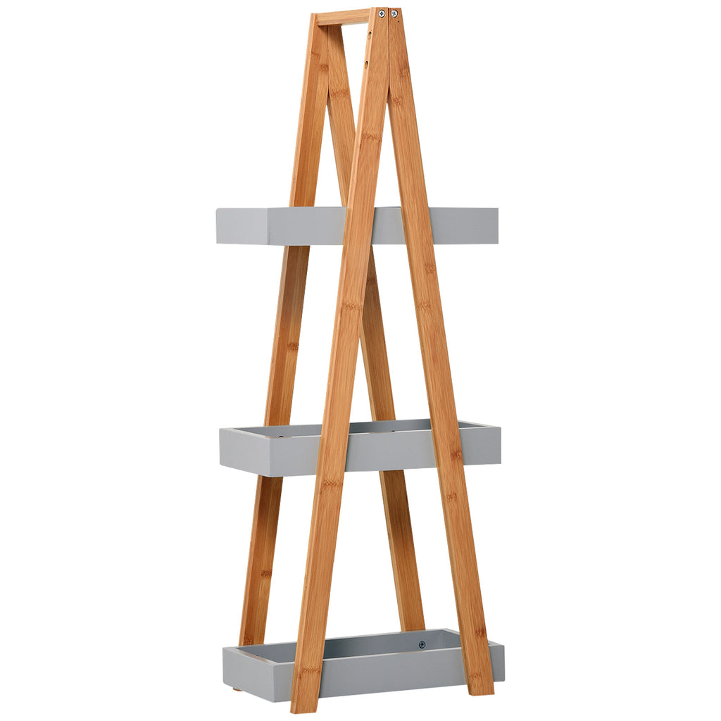 3-Tier Bamboo Bathroom Storage Unit - Slim Freestanding Shelving, A-Frame Toilet Rack - Space-Saving Organizer for Small Bathrooms