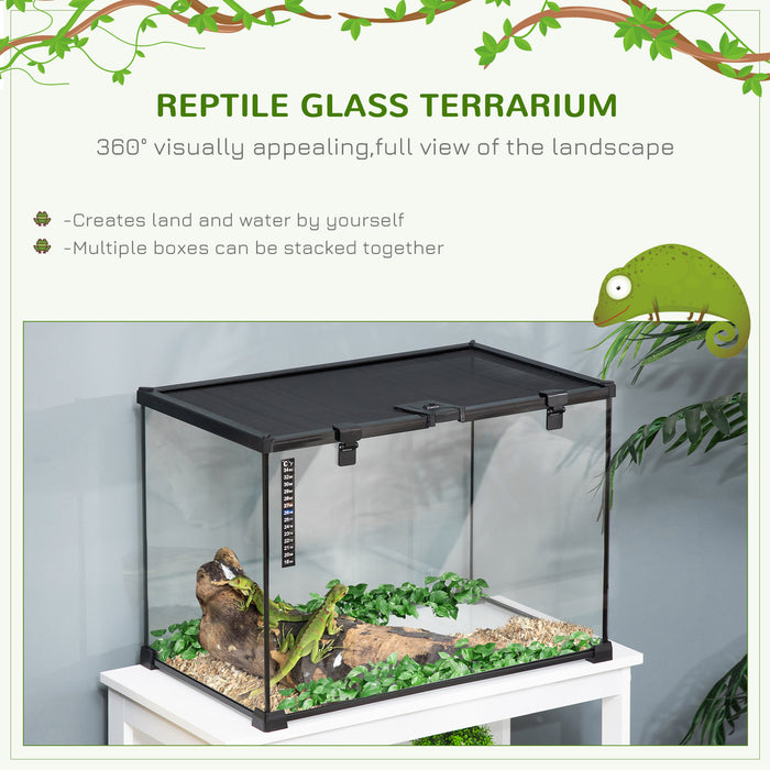 Reptile Glass Terrarium (50x30x35cm) - Climbing Pet Habitat with Breeding Tank, Arboreal Box Features - Includes Strip Patch Thermometer for Temperature Monitoring