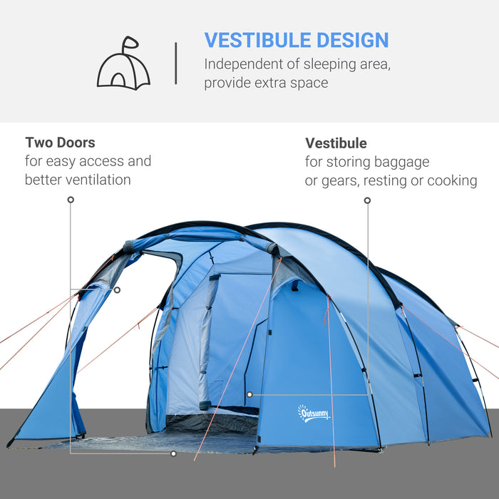 2-3 Person Tunnel Tent with Vestibule - Porch, Air Vents, Rainfly for Weather Resistance - Ideal Camping, Fishing, Hiking, and Festival Outdoor Home Shelter