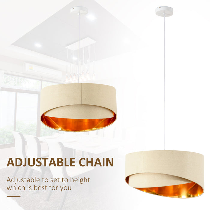 Contemporary Adjustable Pendant Chandelier - Bevel Nested Lampshades with Metal Finish, Beige & Gold - Elegant Lighting for Living Rooms and Bedrooms