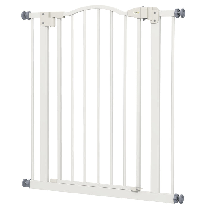 Adjustable Metal Pet Gate 74-80cm - Safety Barrier with Auto-Close Feature, White - Ideal for Dogs & Indoor Use