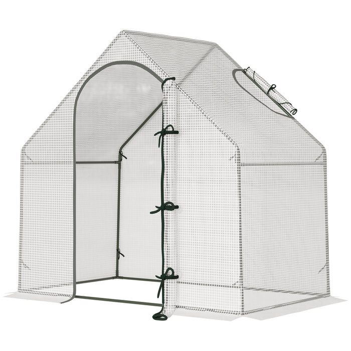 Portable Walk-In Greenhouse - Steel Frame Garden Grow House with Roll-Up Door and Windows - Ideal for Vegetable, Plant, and Herb Gardening All Year Round, 180x100x168cm, White