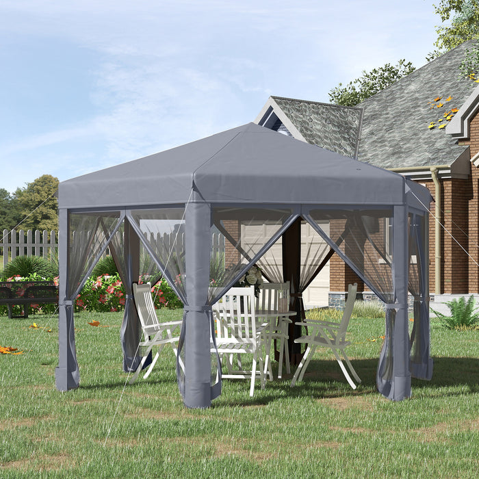 3.2m Canopy Rentals Hexagonal Pop Up Gazebo - Outdoor Canopy Tent with Sun Protection and Mesh Sidewalls, Includes Handy Carry Bag - Ideal for Parties, Events, and Garden Shade in Grey