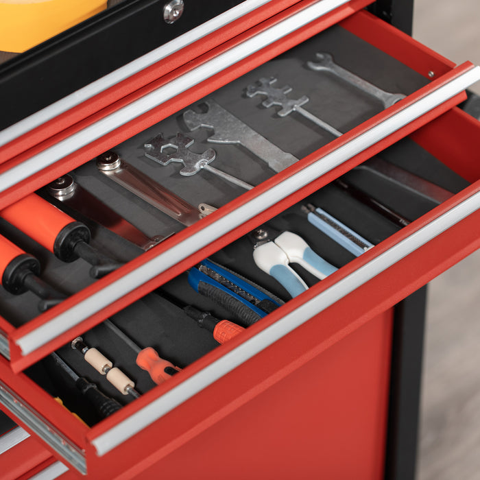Workshop Trolley Tool Cabinet on Wheels - 6-Drawer Unit with Smooth Ball Bearing Slides, Lockable Roll Cab - Portable Storage Solution for Mechanics and DIY Enthusiasts