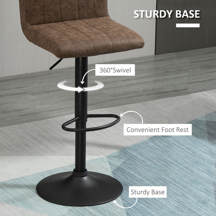 Adjustable Height Swivel Gas Lift Barstools - Set of 2, PU Leather, Footrest, Brown - Ideal for Home Bar or Kitchen Counter Seating