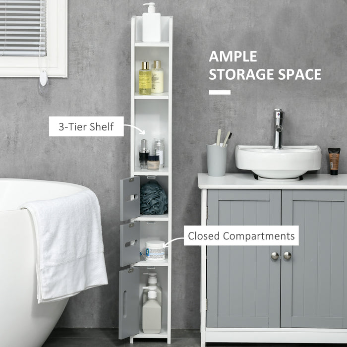 Freestanding Tall Grey Bathroom Storage Cabinet - Modern Design with Open Shelves & 3 Cupboards - Ideal for Bathroom Organization, Bedroom & Hallway Spaces