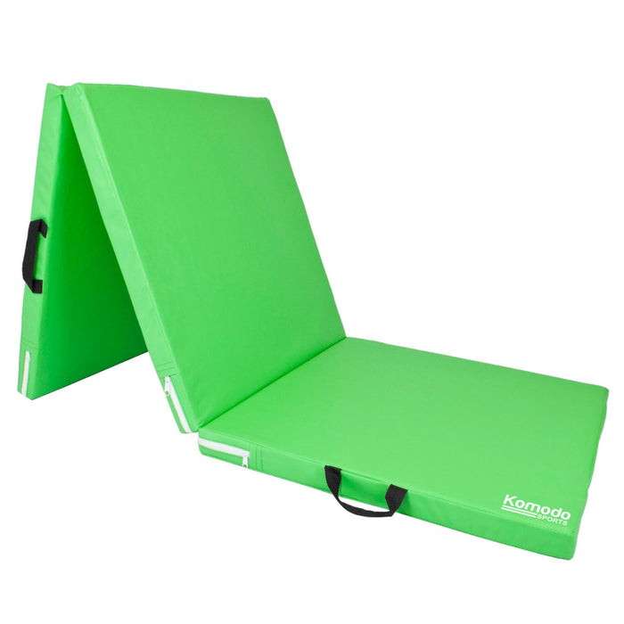 Komodo Tri-Fold Exercise Mat - Portable Green Yoga and Pilates Pad - Ideal for Home Workouts & Studio Training