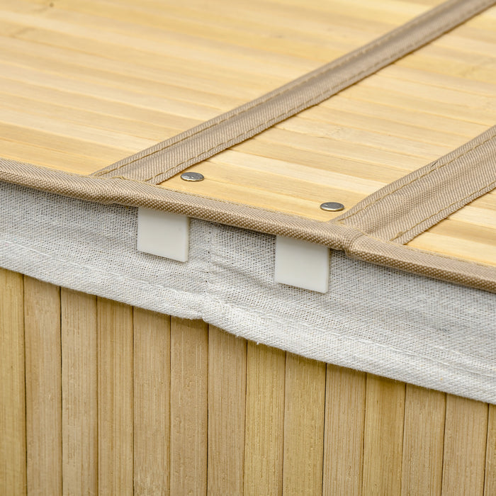 Bamboo Laundry Hamper with Dual Compartments - 100L Split Section Basket with Lid, Removable Liners - Space-Saving, Eco-Friendly Solution for Clothes Sorting