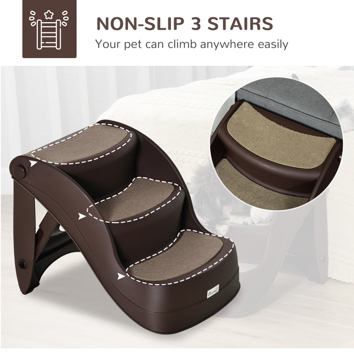 Foldable Dog Stairs for Easy Access - 3-Step Pet Steps with Anti-Slip Mats, Ideal for High Beds and Sofas, 49 x 38 x 38 cm, Brown - Perfect for Small to Medium Pets Climbing Comfort