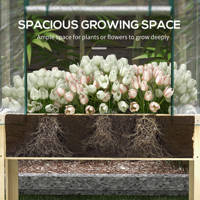 Wooden Planter Box with Greenhouse Cover - Elevated Raised Garden Bed with Bed Liner for Vegetables, Flowers, and Herbs - Ideal for Patio, Deck, or Yard Gardening