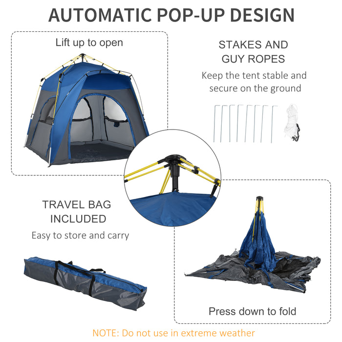 4-Person Instant Tent - Easy Setup Outdoor Pop-Up Camping Shelter, Portable Backpacking Dome - Ideal for Family Camping and Hiking Adventures