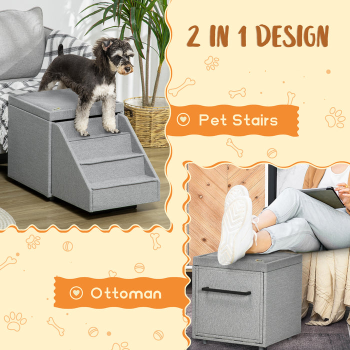 Multi-Purpose Pet Ottoman & 4-Step Ladder - 2-in-1 Dog Steps with Storage for Small to Medium Pets - Ideal for Accessibility & Organization