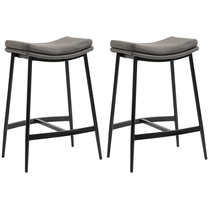 Microfibre Upholstered Kitchen Stools - Set of 2 Industrial Bar Chairs with Curved Seat - Stylish Seating for Home Bar & Counter Spaces