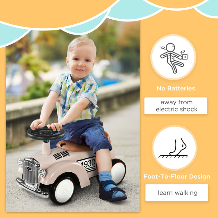 Ride-On Toddler Foot-to-Floor Slider - Storage Compartment & Playful Horn, Cream White - Ideal for Kids Aged 12-36 Months