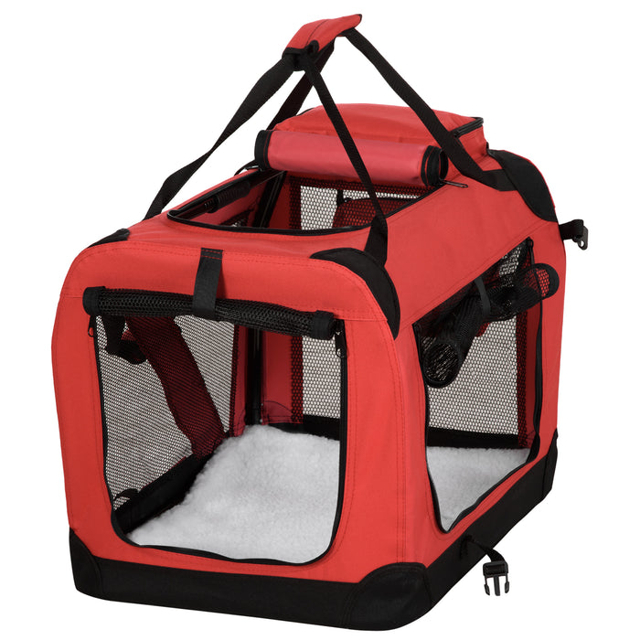 Portable Pet Carrier - Folding Dog and Cat Travel Bag with Durable PVC Oxford Fabric, Small Size 60x42x42 cm - Ideal for Miniature Dogs and Small Cats, Vibrant Red Color
