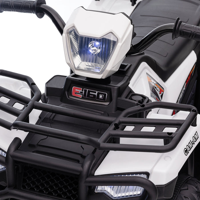 Kids' 12V Electric Quad Bike ATV - Forward/Reverse, Music, LED Headlights - Ideal for Ages 3-5, White Outdoor Fun