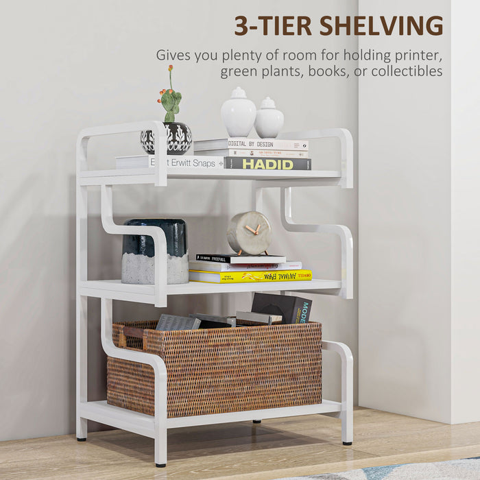 3-Tier Metal Shelving Unit - Industrial Printer Table & Storage Display Rack for Home Office and Living Room - Versatile Organization Solution in White