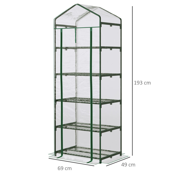 5-Tier Outdoor Greenhouse with PVC Cover - Portable Metal Frame Flower Stand, Transparent, 69 x 49 x 193 cm - Ideal for Garden, Patio, and Urban Gardening Enthusiasts