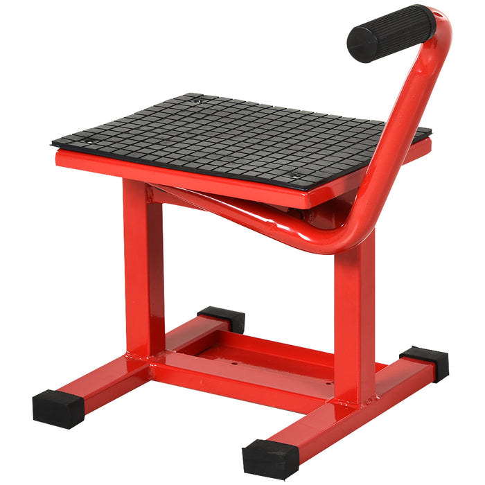 Heavy-Duty Steel Manual Motorcycle Lift - Red, Adjustable Repair Stand for Bikes - Ideal for Maintenance and Garage Workshops