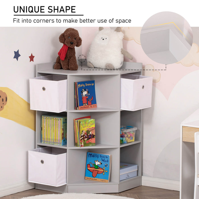 Corner Toy Storage Organizer for Kids - Bookcase Rack with Drawers and Anti-tipping Hardware for Safety - Ideal for Children's Playroom and Bedroom Storage Solutions