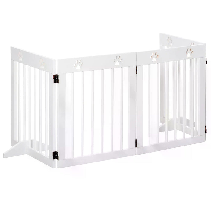 4 Panel Folding Wooden Pet Gate - Freestanding Barrier for Dogs with Support Feet - Ideal for Stair Safety and Room Separation