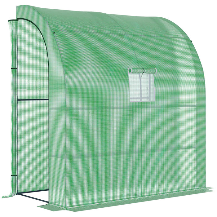 Lean-To Garden Greenhouse with Doors and Windows - 2-Tier Shelving, 4 Wired Racks, 200x100x215cm, Green - Ideal for Urban Gardeners and Small Spaces