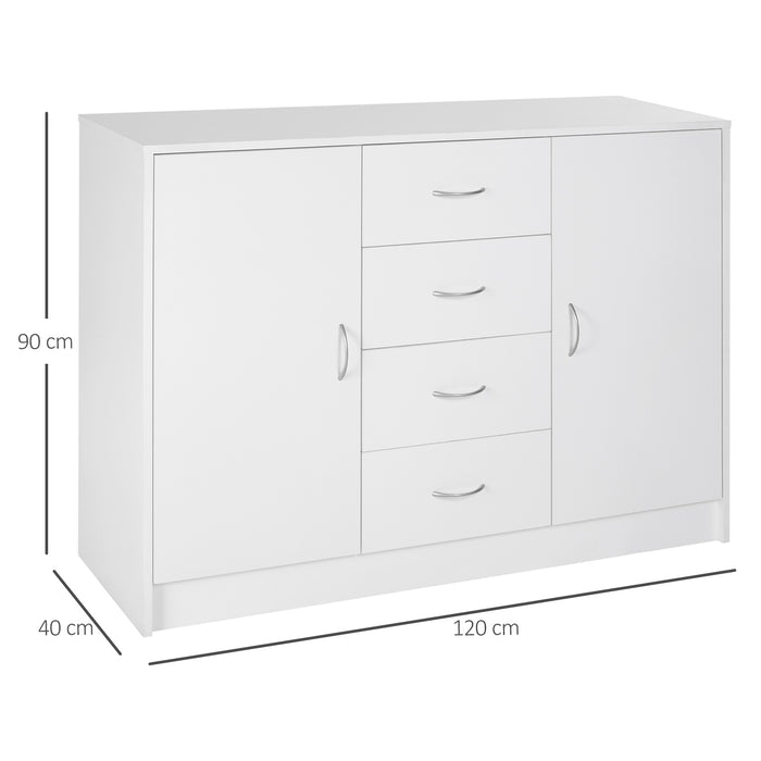 Storage Cabinet Sideboard with 2 Doors & 4 Drawers - Free Standing Cupboard & Chest Organizer for Home - Ideal for Kitchen and Living Room Organization, White