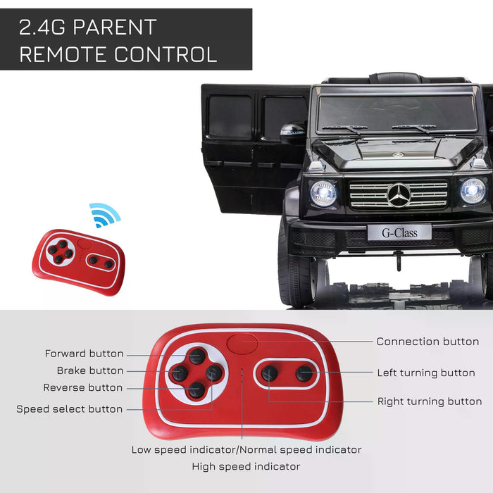 Mercedes Benz G500 Electric Ride On Car for Kids - 12V Battery-Powered Vehicle with Music, Lights, MP3 Player, Suspension Wheels - Includes Parental Remote Control for Safety